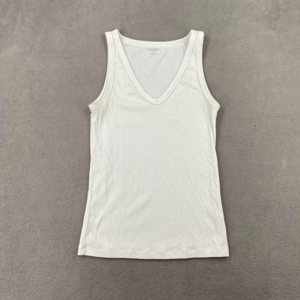 Old Navy First Layer White Ribbed V-Neck Tank Top XS Slim Fit Basic Layering